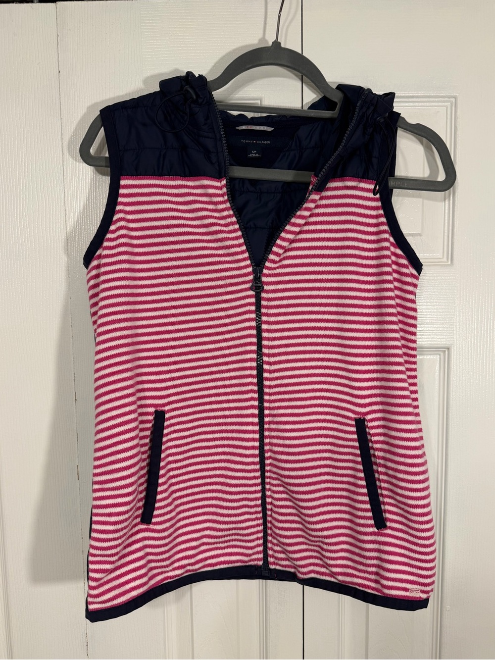 Tommy Hilfiger Striped Hooded Vest Size S Pink Navy